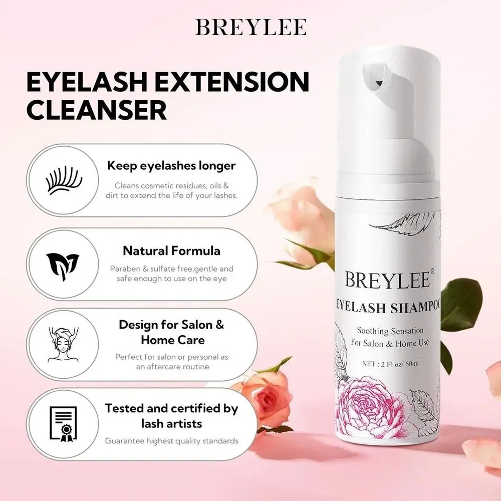 Shampoo for Lash Extensions, 60ml+Rinse Bottle+Brushes, Eyelash Extension Cle...